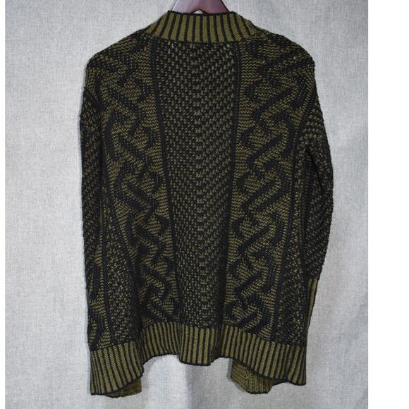 Neiman Marcus Olive Black Chunky Open Knit Cardigan Women’s M - Picture 3 of 3
